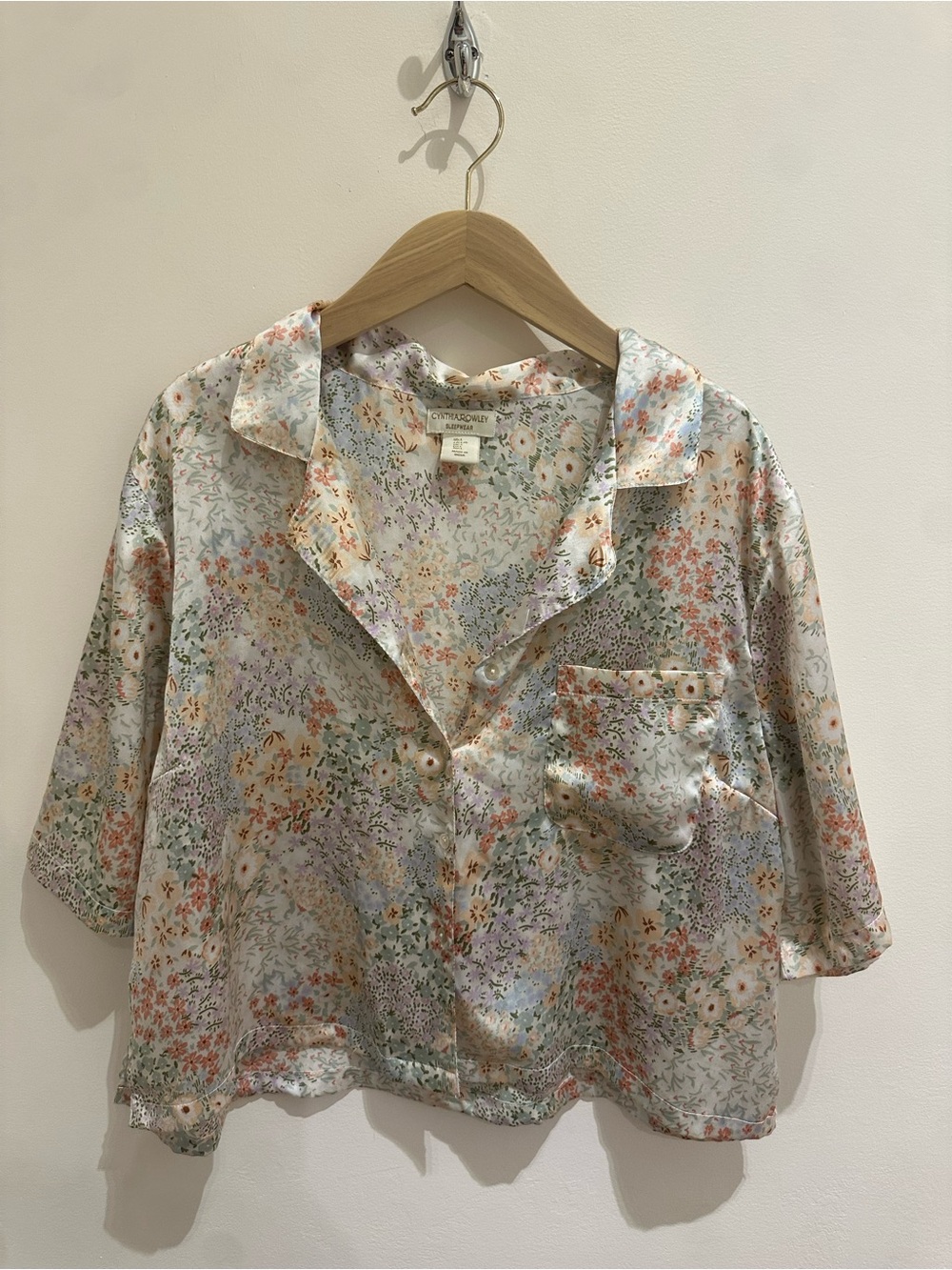 Cynthia Rowley Pastel Floral Satin Button-Down Top